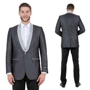 Men's Slim Fit Blazer Jacket w/ Shawl Collar, Gray